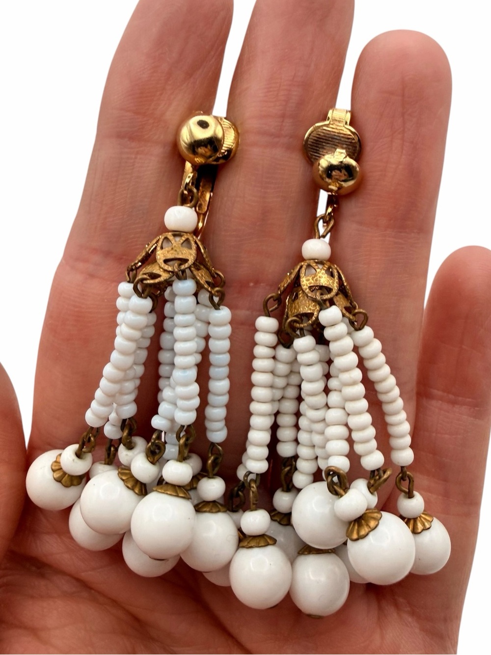 Bead Dangle Chandelier Earrings Filigree Umbrella Caps